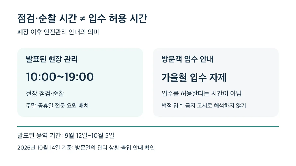 10:00~19:00는 현장 점검·순찰 시간이며 입수 허용시간이 아닙니다